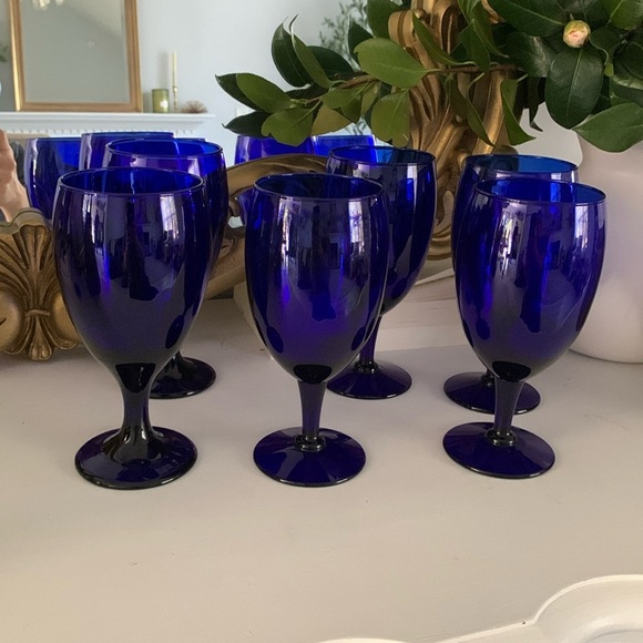 Vintage Libbey Cobalt Colored Glasses Goblets - Set of 6 Royal blue pedestal - Picture 1 of 8
